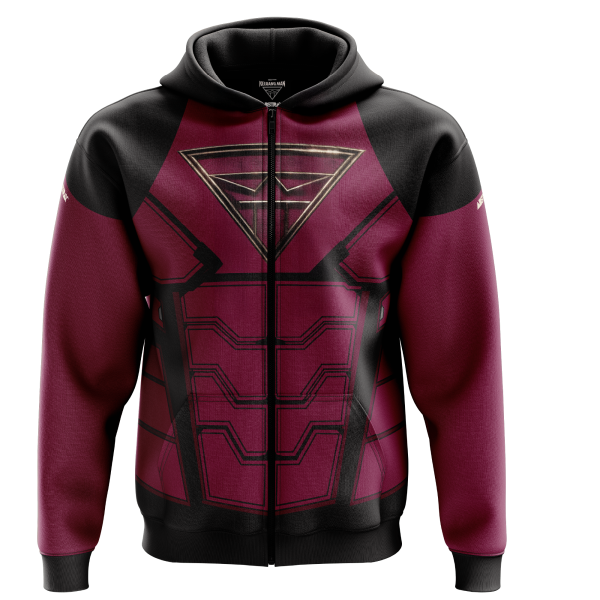 ABSTRAX® x KELUANG MAN "COMIC SUIT" POLY-LYCRA ZIPPER HOODIE (BLACK)