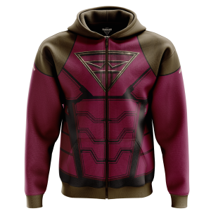 ABSTRAX® x KELUANG MAN "COMIC SUIT" POLY-LYCRA ZIPPER HOODIE (BROWN)