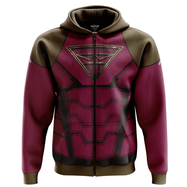 ABSTRAX® x KELUANG MAN "COMIC SUIT" POLY-LYCRA ZIPPER HOODIE (BROWN)