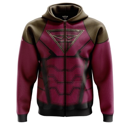 ABSTRAX® x KELUANG MAN "COMIC SUIT" POLY-LYCRA ZIPPER HOODIE (BROWN) READY-STOCK
