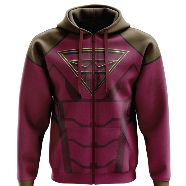 ABSTRAX® x KELUANG MAN "COMIC SUIT" POLY-LYCRA ZIPPER HOODIE (BROWN)