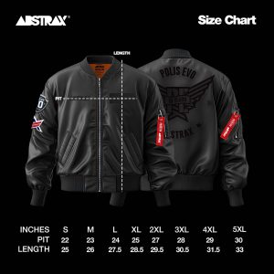 SIZE CHART BOMBER PE ABSTRAX® x POLIS EVO #10YEARS BOMBER JACKET (BLACK) PRE ORDER 2025
